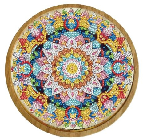 CXINLky DIY Diamond Art Painting Vassoio rotondo in bambù Diamond Art Vassoio da portata Crystal Art Vassoio da cucina per cucina, soggiorno, camera da letto 04 mandala