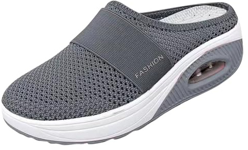 Zapatos ortopédicos para mujer, zapatos ortopédicos para mujer, pantuflas con cojín de aire, tenis para caminar para diabéticos con soporte de arco para mujer, gris oscuro, 39 EU