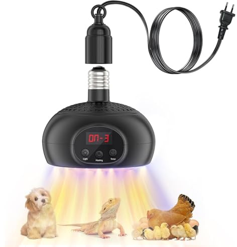 testyu Lámparas de Calentamiento para Gallineros, 200W-350W-500W con Luz UVA/UVB Temporizador de 3-6-9-12H, Lámpara de Calentamiento Portátil para Invernaderos, Mascotas, Gallineros, Reptiles