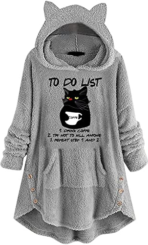 SPSMOKH Vestito da donna in peluche con cappuccio e orecchie da orso, a maniche lunghe, peloso, con tasche, felpa invernale calda e ampia, per la casa e gli abiti da esterno (grigio - 05, XXL)