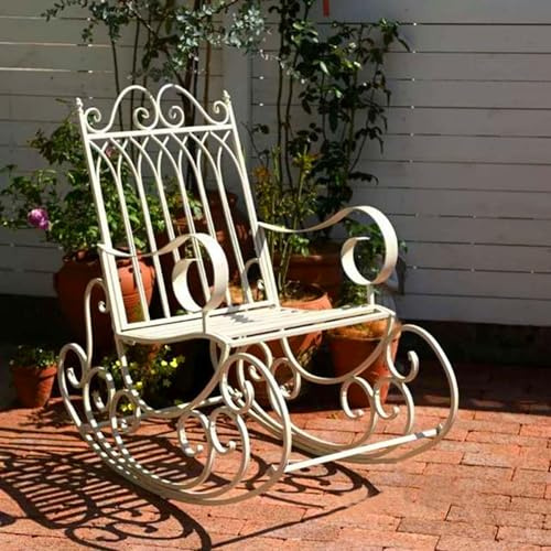 Panchina da esterno in ferro battuto, sedia a dondolo in metallo per giardino e patio, mobili in ghisa per prato e parco, elegante design bianco, perfetta per il relax