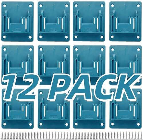 12 Packs Wall Mount Tool Holder ,Compatible with Makita 18V 14.4V | Compatible with Makita 18V 14.4V Drill Tools and Power Multitool, Machine Holder Tool Storage,Drill Hanger,48 Screws,Blue