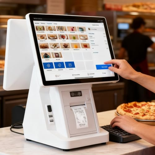 Qiang Caisse Enregistreuse Tactile Intelligente Tout-en-Un,éCran Tactile 15,6 Pouces,8 Go de Ram,128 Go de Ssd,Windows,avec imprimante et WiFi,pour Petites Entreprises et Restaurants Dualscreen