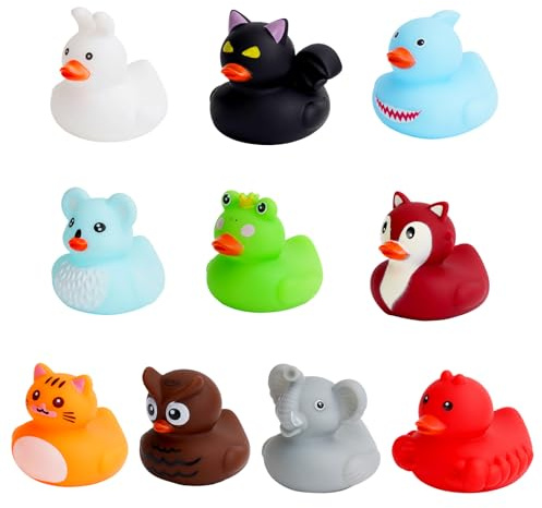 10 Pack Rubber Duck, Rubber Ducks Animal Shaped Soft Squishy Bathtub Pool Floating Toys