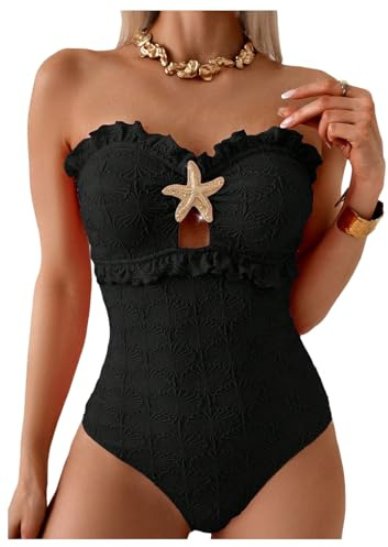 GORGLITTER Strapless Swimming Costume Women Starfish Metal Bandeau One Piece Cutout Swimsuit Holiday Sexy Beach Swimwear Black M