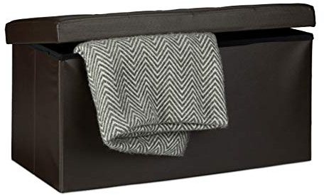 Relaxdays, Marrón Banco Asiento Plegable Cuero Sintético, 38x78x38 cm, tela, 38 x 76 x 38 cm