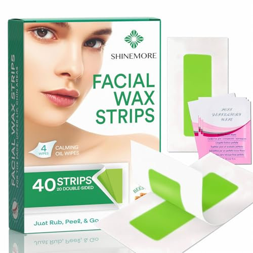Facial Wax Strips - Facial Hair Removal For Women- 40 Wax Strips + 4 Calming Oil Wipes - Gentle and Fast-Working for Face, Eyebrow, Upper Lip, Chin - Fit For All Skin Types