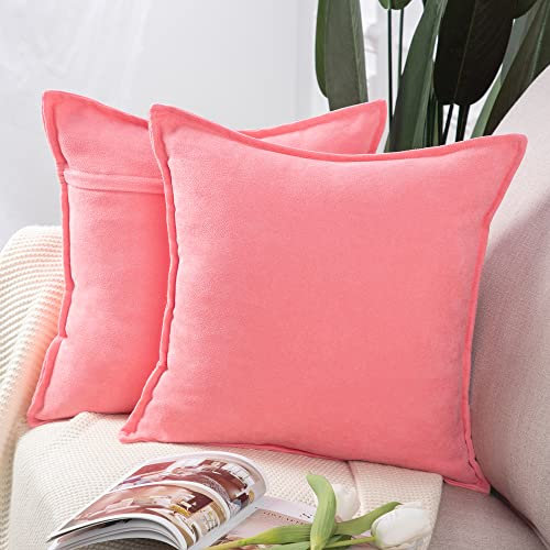 Madizz 2er Set kurzen Chenille Zierkissenbezüge weicher dekorativer Kissenbezug für Sofa, Schlafzimmer Kissenhülle Rosa 60x60 cm Quadrat