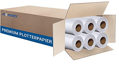 MC NOVA Plotterpapier ungestrichen 90g/m² | 841mm x 50m | 6 Rollen | Kern 2 | Hohweiße Plotterrolle + Ideal für CAD-Drucke, Pläne, Skizzen