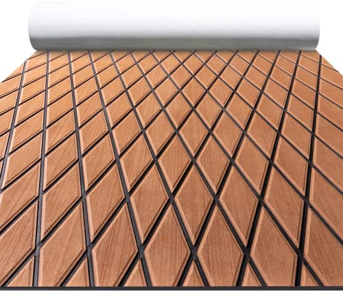 FOCEAN Boat Flooring EVA Foam Boat Decking Marine Mat Non-Slip Self-Adhesive Flooring Sheet for Motorboat Jon Boats Bass Boat Kayak RV Floor, 94.5''x 15.7'', Brown with Black Lines