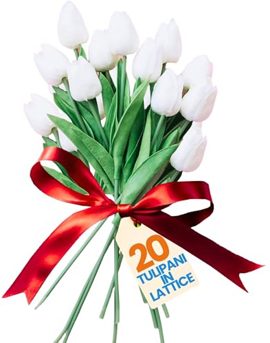 Levante Group - Fake tulpaner i äkta vit färg Latex - Konstgjorda blommor för hemdekoration, Bröllop-Bröllop - Dekorativa blommor för semester 20st