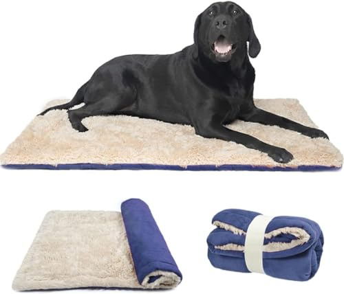 Vivi Bear Cuscino per Cane Reversibile 110x70 cm, Tappetino Letto copertura per cani auto con corda di stoccaggio, coperta per cani per interni ed esterni per cani medi e grandi (Blu)