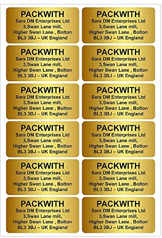 Gold Personalised Sticky Labels for Party Bags 12 Labels Per Sheet Address Labels Stickers Personalised A4 (99 x 42 mm) Change of Address Labels for Gift Card, Postages & Cardboard Boxes Packwith®
