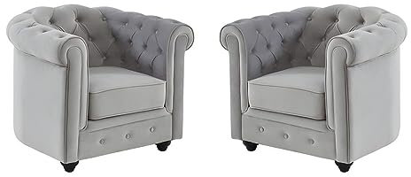 Vente-unique - Lot de 2 Fauteuils Chesterfield - Velours Gris Clair