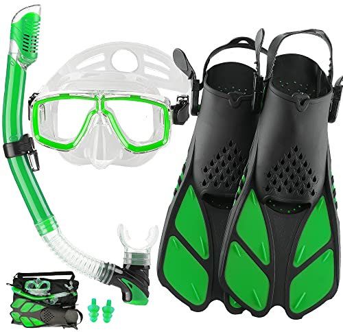 Set di pinne da snorkeling per adulti con pinne, set da snorkeling con pinne, attrezzatura da snorkeling per adulti anti perdite, attrezzatura subacquea con pinne regolabili, maschera per immersioni