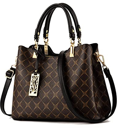 NICOLE & DORIS Women Handbag Medium Tote Bag Ladies Fashion Handbags Printed Shoulder Bag PU Leather Top Handle Bag Satchel Crossbody Bag with Triple Compartment Black