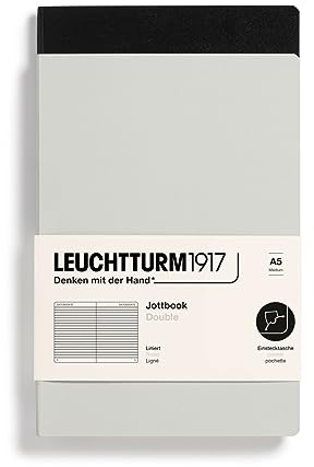 LEUCHTTURM1917 368188 Jottbook (A5), 59 Numbered Pages, Ruled, Light Grey and Black, Pack of 2