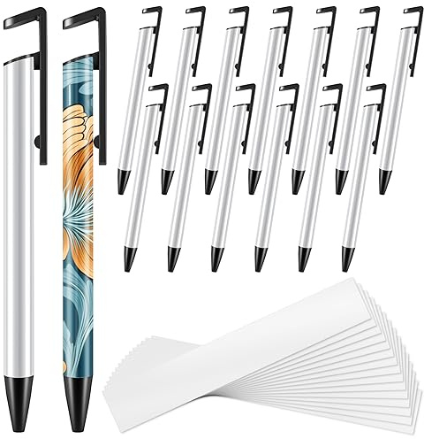 Dropfree Lot de 15 stylos de sublimation vierges avec film rétractable pour sublimation - Stylo à bille personnalisé pour Noël, bureau, fournitures scolaires