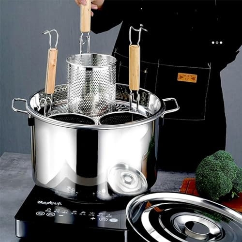 3/4/5 Holes Pasta Cooker Insert Set, Stainless Steel Stockpots with Lids and Pasta Strainer Basket for Home Kitchen Restaurant Commercial Cooking Tool (Color : 4 Holes, Size : B)