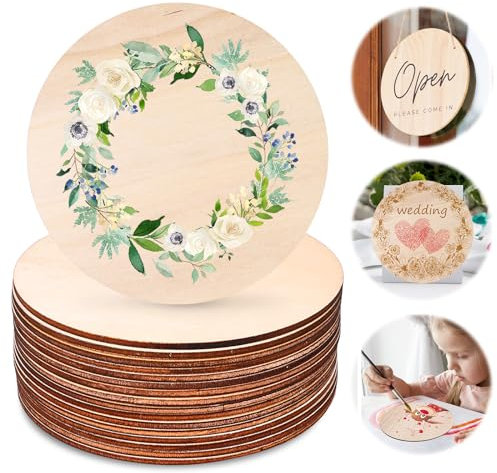 Sporgo 16 Stück Runde Holzscheiben: Holzscheiben 15cm Durchmesser Unbehandelte Holzplatte, Holzscheibe zum Basteln Holzplatte Rund, für Malen, DIY Dekorationen, Hängende Dekorationen