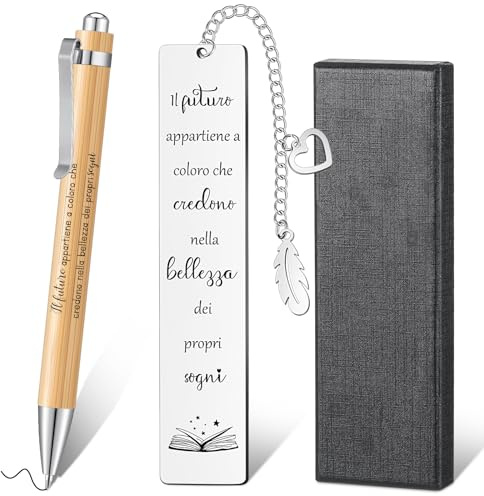 Faccito 3 Pièces Set Cadeaux de Remise des Diplômes 1 Marque-Page en Métal avec 1 Boîte de Cadeau Noire et 1 Stylo en Bois Marque-Page en Acier Inoxydable avec Phrases de Motivation pour Enseignants