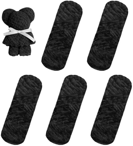 AUAUY 5x100g Hilo Lana de Chenilla de Terciopelo, Negro Hilo de Chenilla Terciopelo Dorado Tejido a Mano, Hilo de Terciopelo para Tejer y Crochet, Hilo Manta para Ropa, Bufandas y Trabajos de Punto