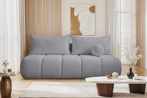 Kaiser Möbel - Sofa mit Schlaffunktion und Bettkasten, Schlafsofa mit Bettzeugbehälter, Wohnlandschaft, Klappsofa, Relaxsofa, Polstersofa, Zierkissen, Bequemes Couch für Wohnzimmer, Piano, Grau