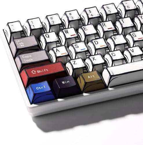 Catekro PBT Manga-tangentbords-set, 134 tangenter, Cherry-profil, serietidningsbokstil tangentkåpor för mekaniska tangentbord, lämplig för 60 %, 65 %, 75 %, 80 %, 100 % layouts, kompatibel med