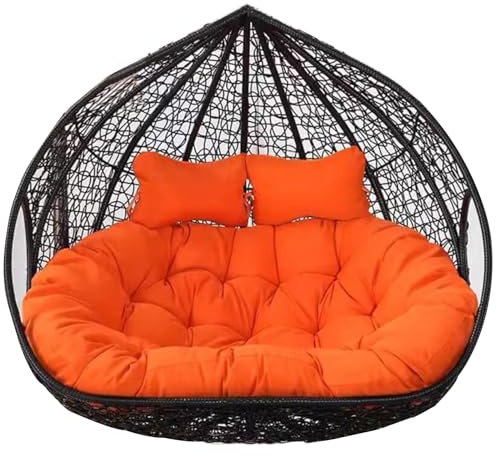 Dubbel hängande äggstol gunga med kudde utomhus 2 personer hängstol orange röd hängande korg 150 x 110 cm