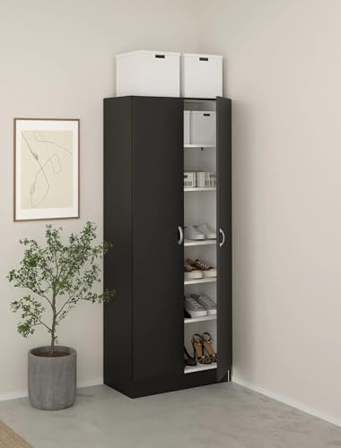 Bissolo Casa Armadio Multiuso a 2 Ante, 69,2 x 34,6 x 170,4 cm, 5 Ripiani Regolabili, Nero Opaco