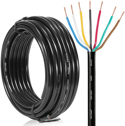 SPARKMOTO Cable de 7 Hilos para Remolque 10M,Cable de 7 núcleos Enchufe de Remolque,Cable Luces Remolque 7 Polos 12V 24V 48V 80V,Cable eléctrico para vehículo 7 x 0,5 mm²