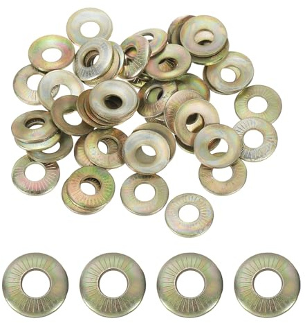PATIKIL Rondelles Plates M4x10x0.7mm 50Pcs Acier 65Mn Rondelles Ressort Belleville Coniques Moletées Joint Métrique Pour Automotive Industrial Construction (Zincage Jaune)