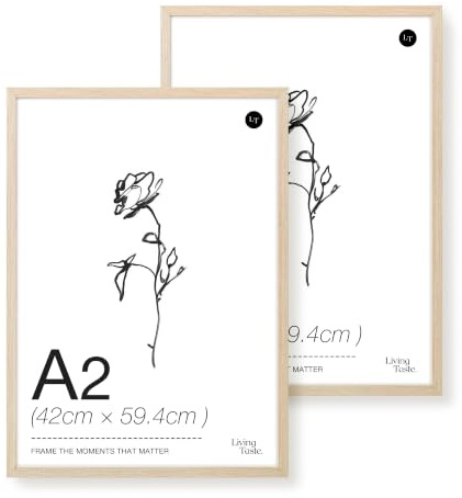 LIVINGTASTE A2 Cadre poster 42x59.4 cm finition chêne Naturel avec façade acrylique, lot de 2, idéal pour décoration murale du salon, décoration de studio, affiches artistiques 2pk