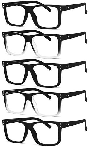 Eyekepper 5-Pack Läsglasögon Stor Fyrkantig Ram för Kvinnor Män med Fjädergångjärn