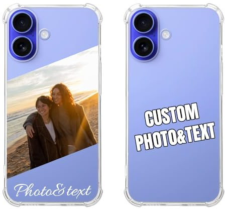 KakaTify Coque de téléphone personnalisée pour iPhone 17, coque de texte photo personnalisée, 4 coins en TPU résistant aux chocs, protection anti-rayures, souple et transparente, personnalisez votre