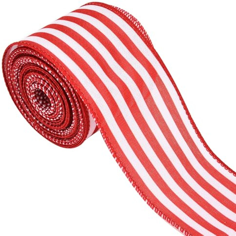 Ruban Large Noël, 1 Rouleau de Ruban Rayé Rouge et Blanc, Rubans de Noël Sapin, Rubans Cadeau Emballage Noel pour Décoration de Noel, DIY Artisanat