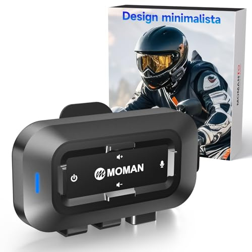 Moman RS-C Motorcycle Helmet Headset Noise Cancellation for Solo Rider | Hi-Fi Stereo Motorbike Headphones with 40mm Speakers AI Assistant Auto Answer Dual Phone Pairing 32H Battery IPX6 Waterproof