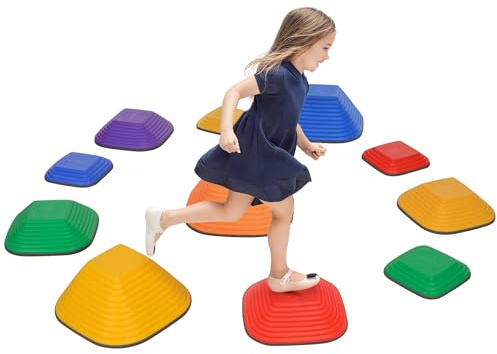 AIYAPLAY 11 pièces pierres d'équilibre pour enfants, parcours de motricité | Empilables Et Antidérapantes, Favorise Équilibre Et Capacités Sensorielles, pour Intérieure Et Extérieure, Multicolore