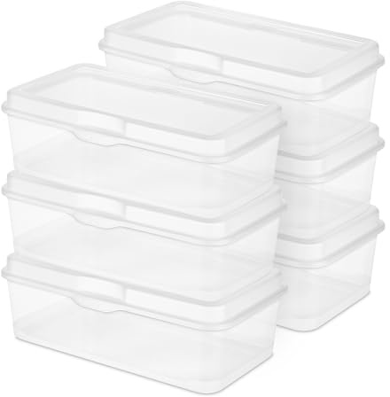 Sterilite 6-Pack Rectangular Large FlipTop, Clear Plastic Storage Box with Hinged Lid - Stackable Multipurpose Organizer for Art and Craft Supplies, Accessories, Photos & CDs, Home or Office Use