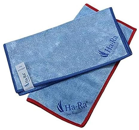 Ha-Ra Star-Tuch blau 2er Set (Farbe kann variieren) I Mikrofaser Tuch für Oberflächen-Reinigung I Putztücher mit blauen & roten Saum in 40 x 40 cm I Hochleistungs-Mikrofaser I hohe Reinigungskraft