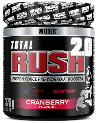 Weider Total Rush 2.0 - Hochintensives Pre-Workout Pulver mit L-Citrullin, L-Arginin, Kreatin & Koffein - 375g - Cranberry