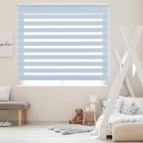 Blindecor Lira doppelrollo - duo rollo tag und nacht Hellblau - 140 x 180 cm (Breite x Länge) | Stoffgröße 137 x 175 cm | Fensterrollo zebra