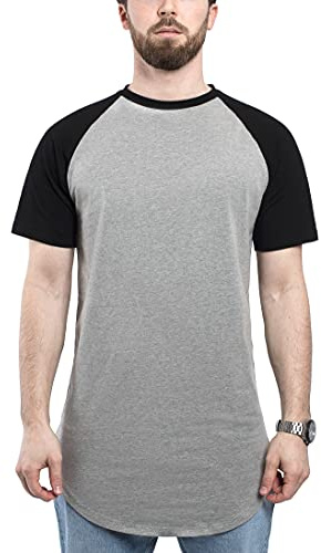 Blackskies Rund baseball Longshirt | Kortärmad Kortärmad T-shirt med stor storlek lång raglan ärm raglan lång te - olika färger S M L XL, Grå svart, M