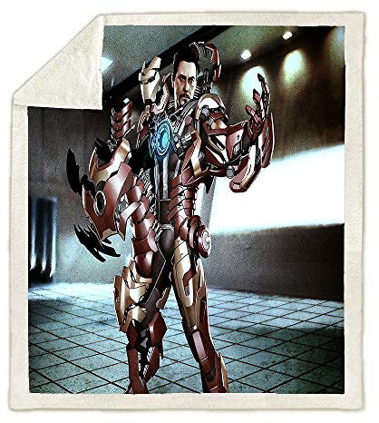 NICHIYO Iron Man blanket, cartoon and animation fleece blanket for adults and children, 100% microfiber, for sofa bed and sofa (11,100cm*140cm)