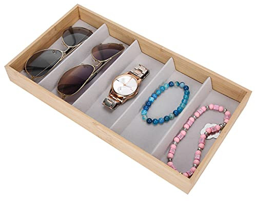 XINL 5 Gitter Sonnenbrille Organizer Tablett, Hölzerne Sonnenbrille Box, Brillenspeicherkoffer für mehrere Gläser, Brillenhalter Showcase für Kommode, Schrank, Sonnenbrillen -Display -Hülle, Grau
