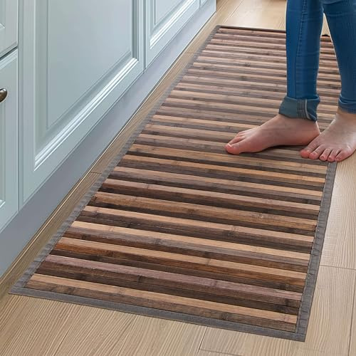 CosìCasa Tapis Cuisine Bambou - 50x100 cm Antidérapant et Résistant à l'eau - Tapis de Bain Bambou en Bois Naturel Durable - Effet Multicolore Facile à Nettoyer - Gris