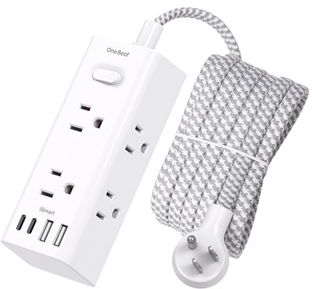 10 Ft Power Strip Surge Protector - One Beat 10ft Extension Cord with 6 Widely Outlets 4 USB Ports (2 USB C), Wall Mount Outlet Extender, Flat Plug Power Strip for Travel Home Office College Dorm Room