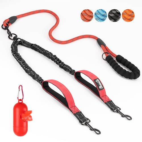 Slowton Laisse Double pour Chien - Laisse réfléchissante pivotante à 360° avec Deux poignées rembourrées. Entraînement à la Marche pour 2 Grands Chiens (8-35 lbs)