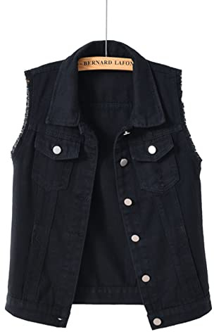 NLAVW Women's Denim Vest Denim Waistcoat Plus Size 5XL-6XL Short Sleeveless Jacket Waistcoat Vintage Jeans Vest Women's Ripped Cardigan,Black,6XL