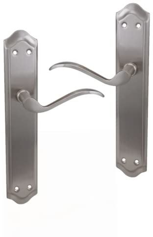 AZERODESIGN -Manillas Puertas Interior -Maneta Puerta Aluminio -Manilla Puerta Exterior -Manetas Puertas Interior Casa -Juego de Manivela con Placa Larga MARIOLA -Acabado de Niquel Mate